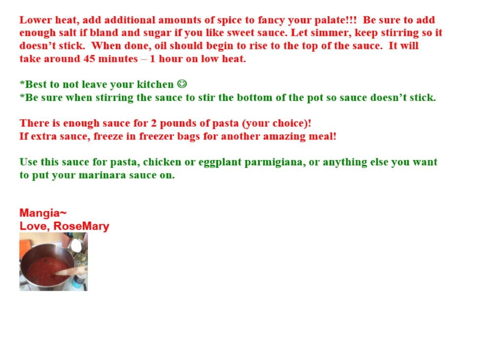 part 2 new 01 2 RoseMary's Marinara Sauce